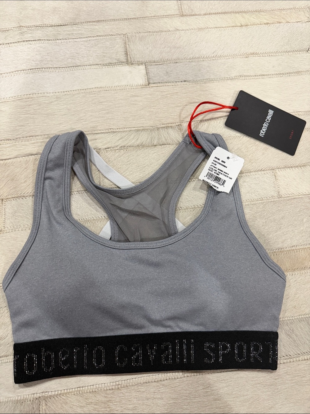 Roberto Cavalli Sport Gray and Black Logo Racerback Sports Bra